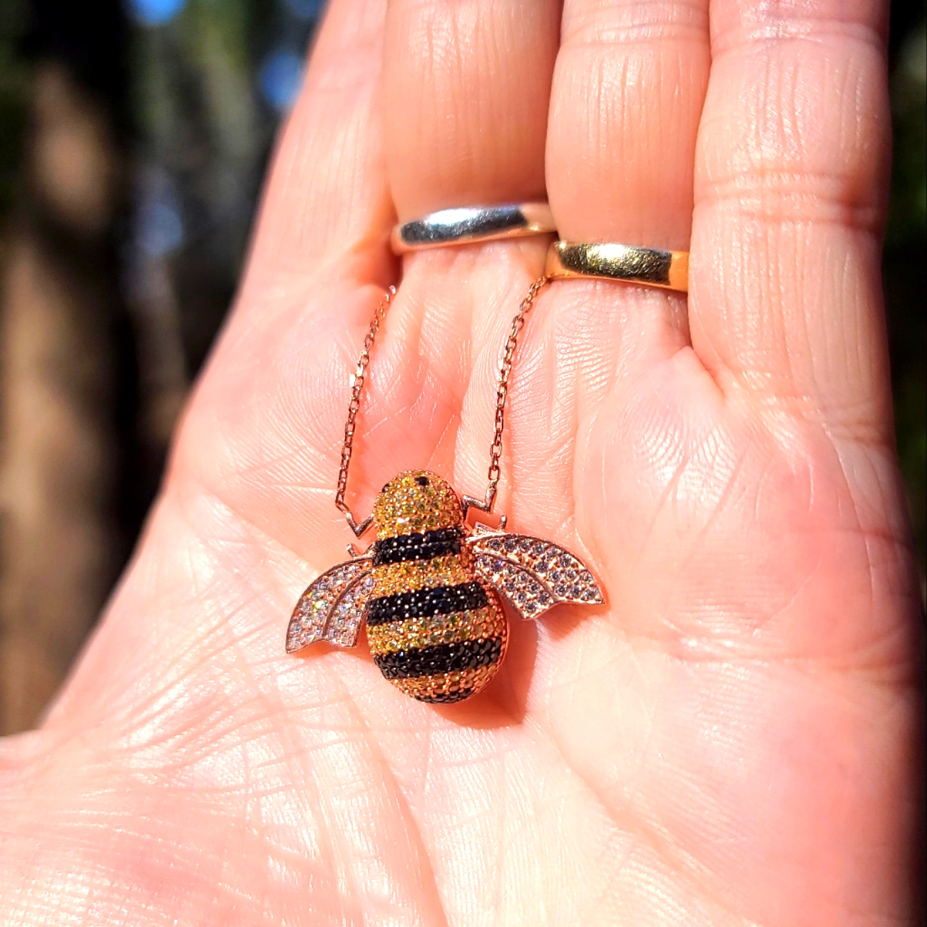 Citrine Topaz & Onyx Adorable Bee Necklace By Avelon